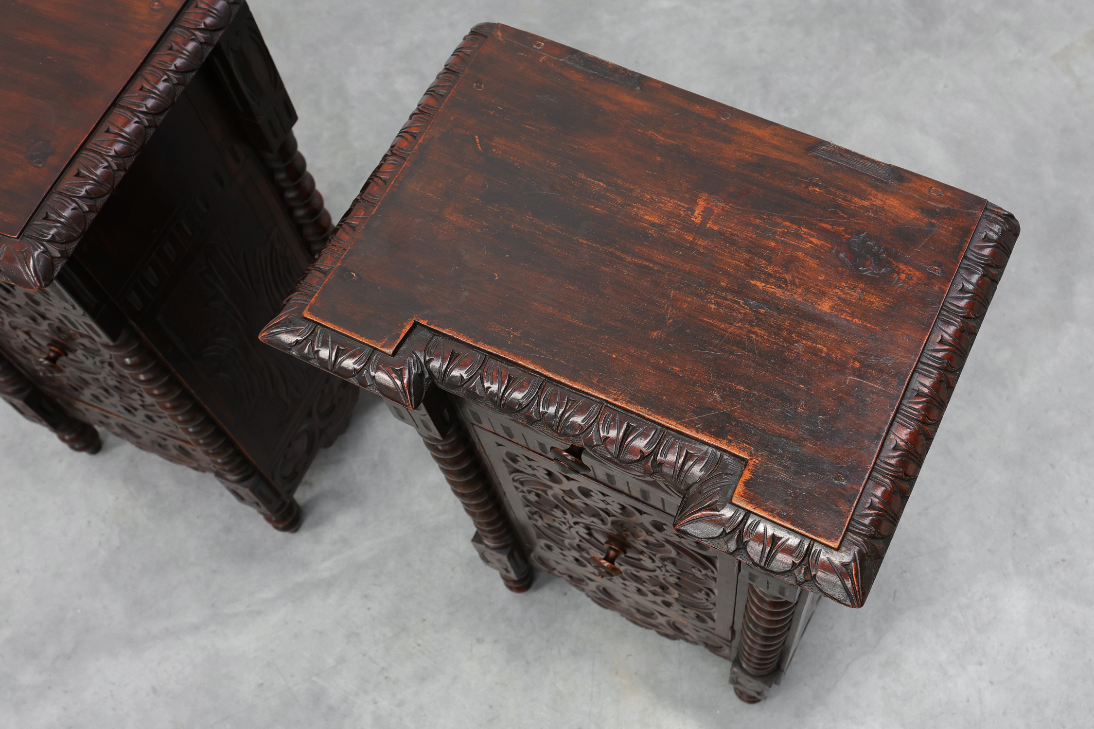 Pair of Breton Carved Oak Bedside Cabinets, France, circa 1900thumbnail